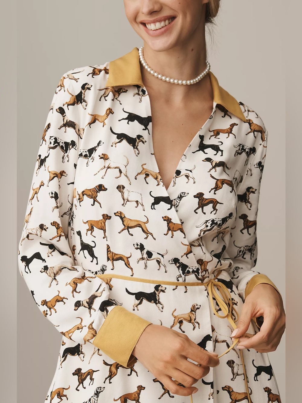 Maeve Long-Sleeve Printed Wrap Mini Shirt Dress Size L - Picture 4 of 14
